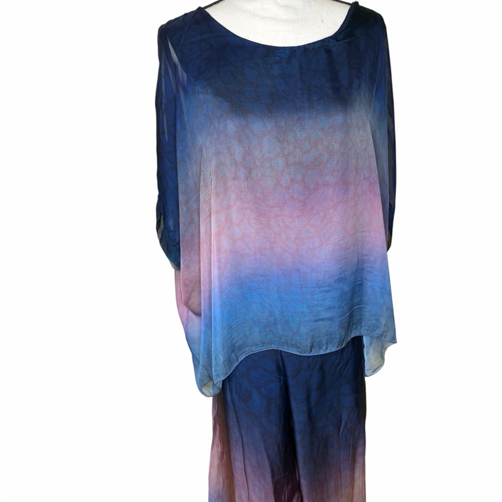 Ombre Sheer Tunic Top in Blue and Pink